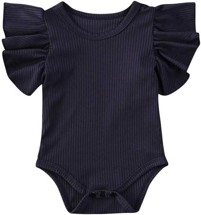 Newborn Infant Baby Girl Solid Ruffle Romper Bodysuit Jumpsuit Casual Clothes One Piece Outfit