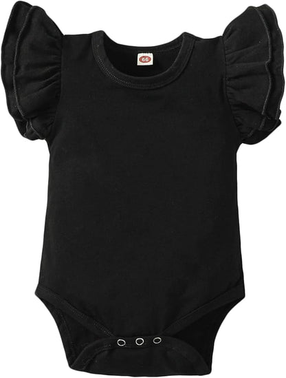 Baby Girl Solid Color Romper Infant Ruffle Sleeve Bodysuit One Piece Outfit Toddler Jumpsuit clothes