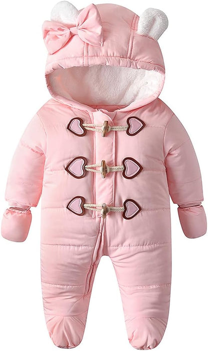Simplee kids Baby Infant Boys Girls Snowsuit Winter Hooded Footed Warm Jumpsuit Outerwear with Gloves for 3-24 Months