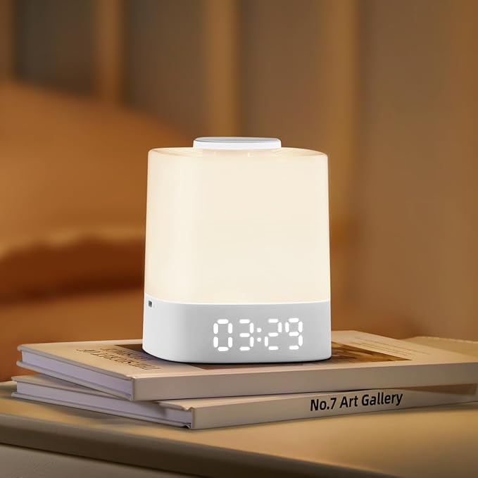 Lyridz LED Nursery Night Light with Clock, Portable Breastfeeding Table Lamp for Baby with Remote Control, Dimmable, 3 Color Temperature, 4000mAh Rechargeable Battery, White