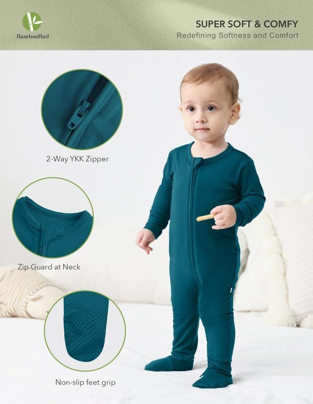 Baby Footie Romper Pajamas Unisex Newborn Infant Pjs Soft Rompers Viscose from Bamboo Sleepwear