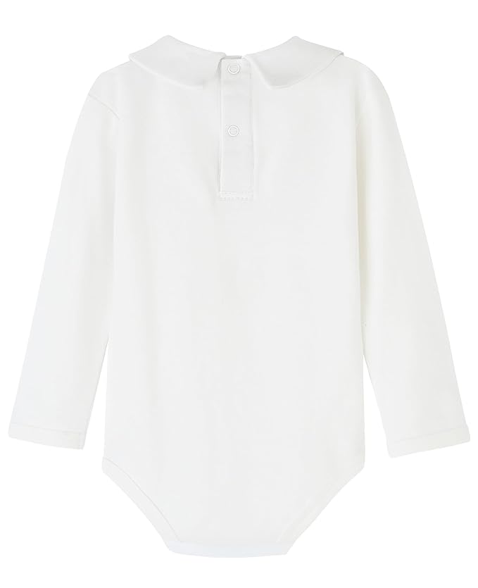 Teach Leanbh Infant Baby Polo Bodysuit Cotton Long Sleeve Pure Color Shirt 3-24 Months (White/Peter Pan Collar, 18 Months)