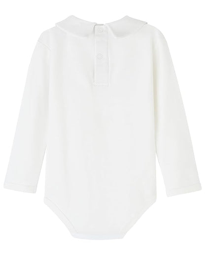 Teach Leanbh Infant Baby Polo Bodysuit Cotton Long Sleeve Pure Color Shirt 3-24 Months (White/Peter Pan Collar, 18 Months)