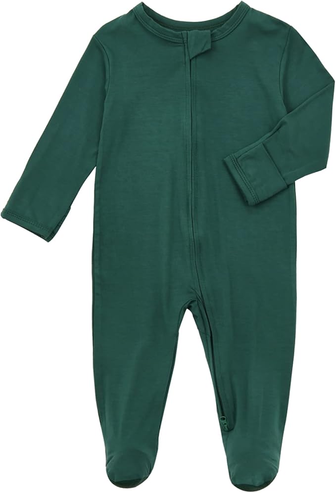 Aablexema Baby Zipper Pajamas Bamboo Rayon, 3pcs Unisex Infant Onesie with Mitten Long Sleeve Footed Pjs