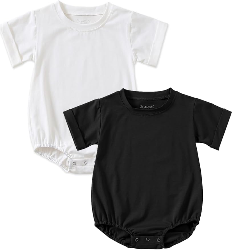 Jimonda Baby Bubble Romper Boy Girl Solid Color T-Shirt Outfits Short Sleeve Bodysuit Organic Cotton 2Pcs