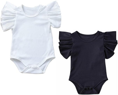 Newborn Infant Baby Girl Solid Ruffle Romper Bodysuit Jumpsuit Casual Clothes One Piece Outfit