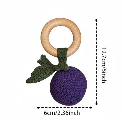 Wooden Baby Rattle Toys Stuffed Crochet Rattle with Teether Ring for Newborn Babies Fruit Wooden Teether Toy Infant Toddler Handcrafted Crochet Rattles Cute Shower Gifts for Boy and Girls