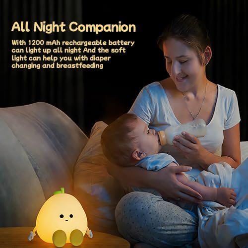 Grapefruit Night Light for Nursery - Silicone Touch Lamp, 3 Adjustable Brightness, USB-C Rechargeable, Baby-Safe Bedside Light, Toddler Sleep Training & Kids Room Decor