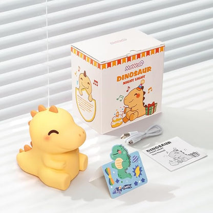 Mewaii Huggwaii Squishy Dinosaur Night Light for Kids, 4 White Noise Dimmable Silicone Kids Night Light, Long Battery Life Rechargeable Dinosaur Lamp,Toddler Nightlight,Boys & Baby Gifts Room Decor