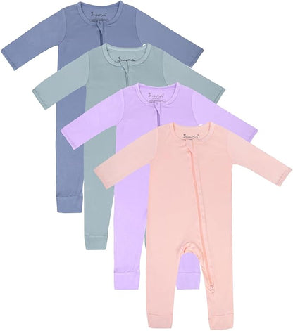 Jimonda Baby Footless Pajamas,Two Zip Closure Long Sleeve Romper,Infant Clothes Pjs 4 Pcs