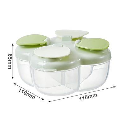 Formula Dispenser No-Spill with Four Compartment, Infant Milk Powder Dispenser Portable On The Go, Kids Snack Formula Containers for Travel Hold Outdoor, Green