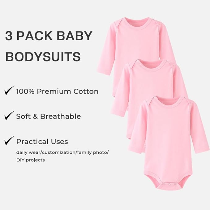 Enfants Chéris Baby Long Sleeve Bodysuit Newborn-24 Months 100% Cotton Pack of 3