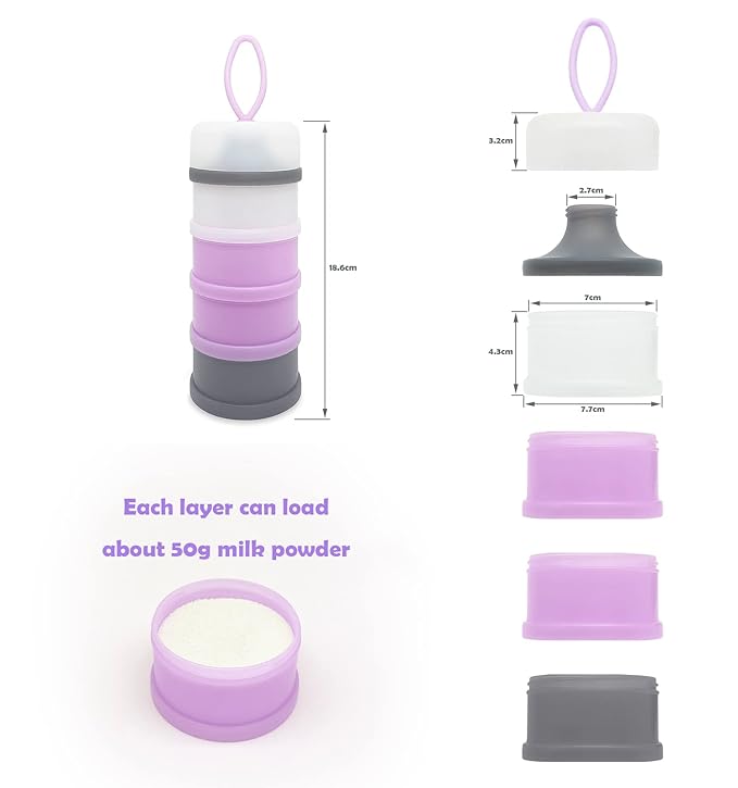 Baby Formula Dispenser, Formula Container, BPA Free, 4 Layers, Baby Feeding Travel Storage Container, Portable Milk Powder Dispenser Container, Non-Spill Stackable Baby Snack Storage Container