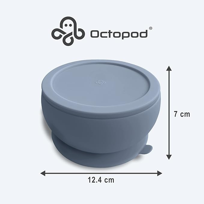 Octopod Silicone Baby Suction Bowl With Lid - Toddler & Baby Bowls, Baby Food Containers, Spill Proof Bowls For Toddlers, Suction Baby Bowls With Lids, Food Grade Silicone Bowls For Babies (Gray)