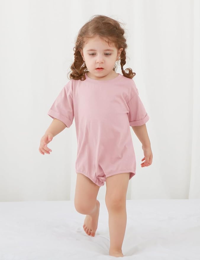 Jimonda Baby Bubble Romper Boy Girl Solid Color T-Shirt Outfits Short Sleeve Bodysuit Organic Cotton 2Pcs