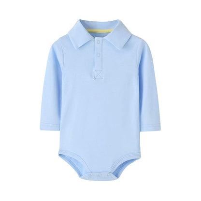Teach Leanbh Infant Baby Polo Bodysuit Cotton Long Sleeve Pure Color Shirt 3-24 Months (9 Months, Baby Blue)