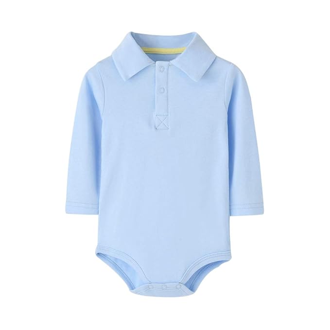 Teach Leanbh Infant Baby Polo Bodysuit Cotton Long Sleeve Pure Color Shirt 3-24 Months (18 Months, Baby Blue)