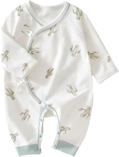 BINIDUCKLING Newborn Kimono Side Snap & Tie Wrap Over Long Sleeve Romper with Mitten Cuffs