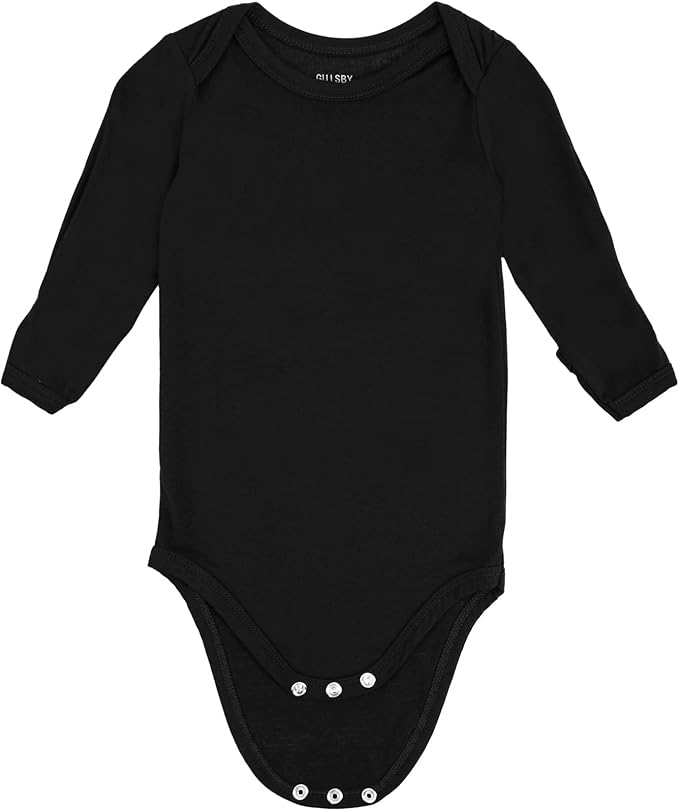 GUISBY Unisex Baby Rayon of Bamboo Snap Bodysuits, Long Sleeve with Mittens Cuffs Bodysuit