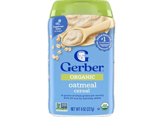 Gerber Stage 1 Baby Food, Organic Baby Oatmeal Cereal, 14g Whole Grains, Iron, Zinc & Vitamin B12, Infant Cereal, 6-Pack