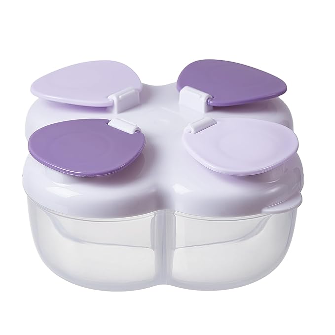 Formula Dispenser No-Spill with Four Compartment, Infant Milk Powder Dispenser Portable On The Go, Kids Snack Formula Containers for Travel Hold Outdoor, Violet