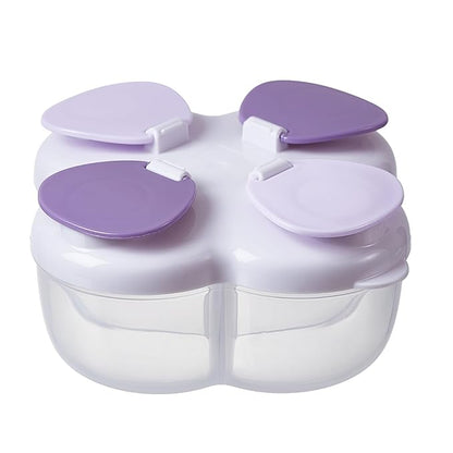 Formula Dispenser No-Spill with Four Compartment, Infant Milk Powder Dispenser Portable On The Go, Kids Snack Formula Containers for Travel Hold Outdoor, Violet