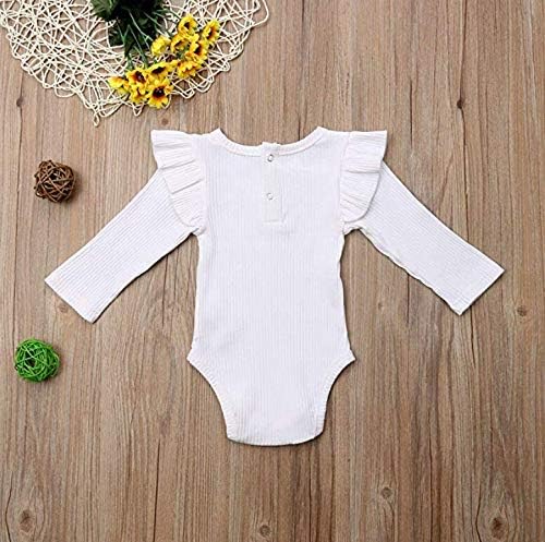 Mubineo Infant Baby Girl Basic Plain Rib Knit Ruffle Long Sleeve Romper Bodysuit Tops