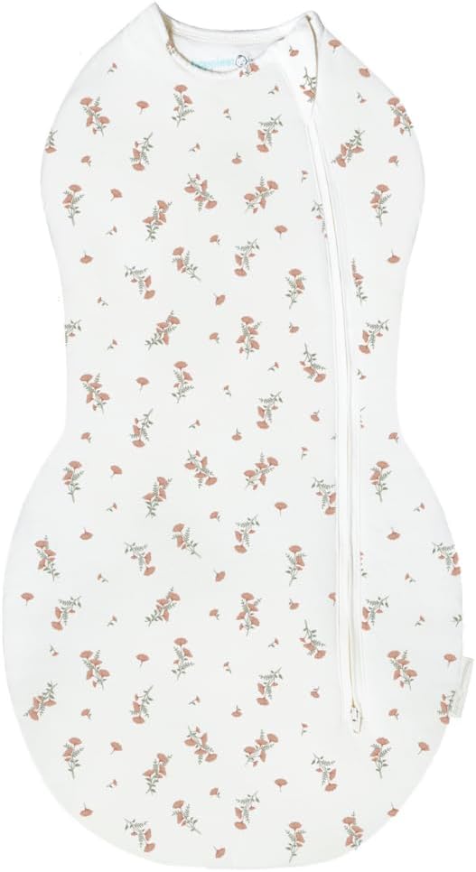 Happiest Baby Sleepea Comforter Swaddle - 100% Organic Cotton Baby Swaddle Blanket - Doctor Designed Promotes Healthy Hip Development (Ivory Wildflowers, Small)