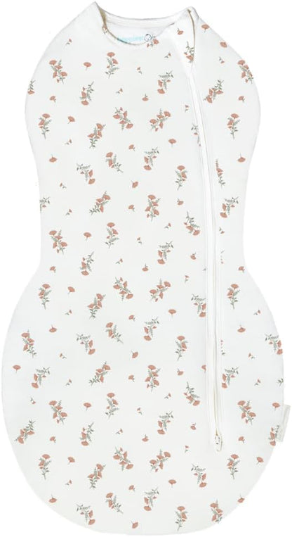 Happiest Baby Sleepea Comforter Swaddle - 100% Organic Cotton Baby Swaddle Blanket - Doctor Designed Promotes Healthy Hip Development (Ivory Wildflowers, Small)