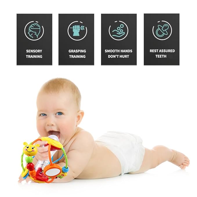 Baby Toys 0-6-12 Months, Baby Rattle Toys Activity Ball Infant Toys 6 Month Old Baby Toys 3-6 Months, Shaker Grab Spin Travel Toys Easter Christmas Basket Stuffers Gifts