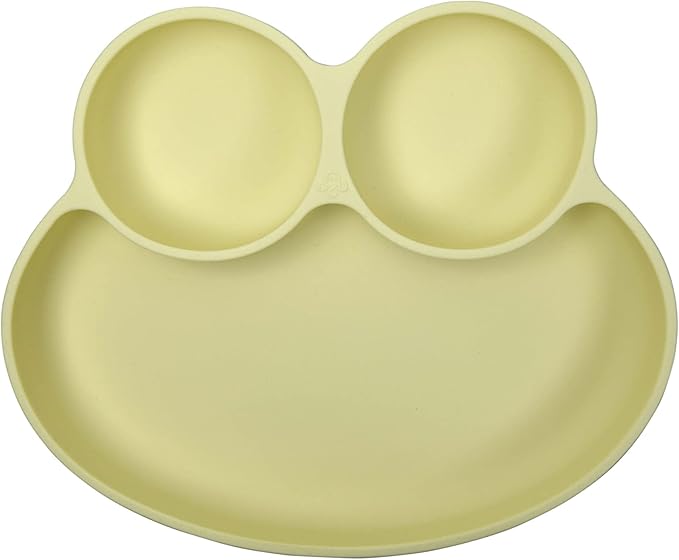 Abiie Octopod Frog Silicone Plates with Suction - Spill Proof, Easy to Clean - BPA-Free Bowl - Suction Plates for Baby and Toddler - Training & Feeding Divided Grip Dish (Pastel Yellow)