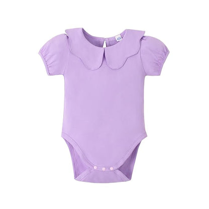 0-24M Infant Girls Ruffle Collar Romper Baby Girl Solid Color Bodysuit Casual Jumpsuit (Purple short, 3-6 Months)