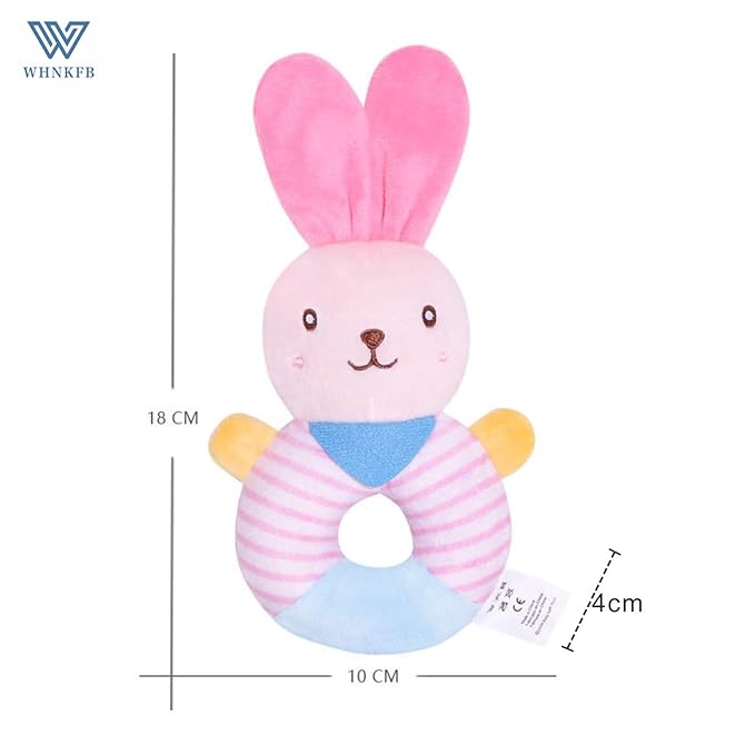 Baby Teether Rattle Toy - Soft Bunny Plush with Crinkle Squeaky Sound, Sensory Shaker for Newborns 0-12 Months, Infant Learning and Travel Stroller Toy