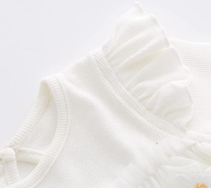 Vivobiniya Toddler Girl Ruffle Daisy Tulle Bodysuit Dress Baby Girl Romper Long Short Sleeve Clothes