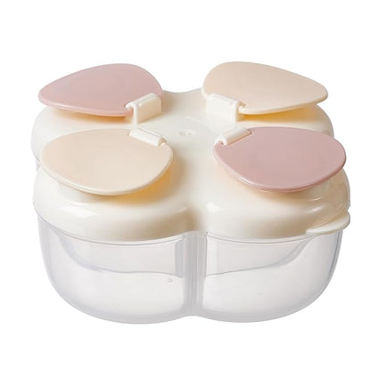 Formula Dispenser No-Spill with Four Compartment, Infant Milk Powder Dispenser Portable On The Go, Kids Snack Formula Containers for Travel Hold Outdoor, Light Yellow