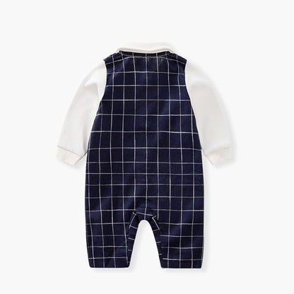 HUAANIUE Newborn Baby Boys Gentleman Romper One Piece Long Sleeve Bowtie Outfit Formal Wear Tuxedo Suit