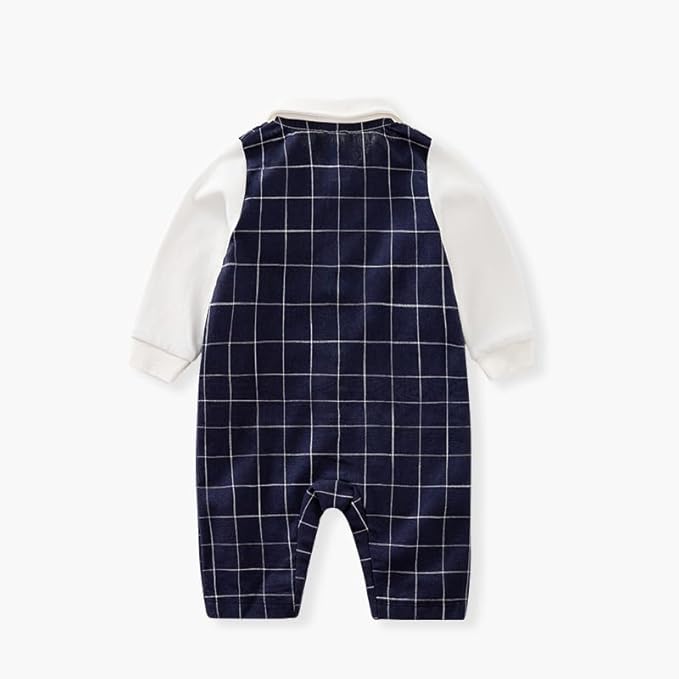 HUAANIUE Newborn Baby Boys Gentleman Romper One Piece Long Sleeve Bowtie Outfit Formal Wear Tuxedo Suit
