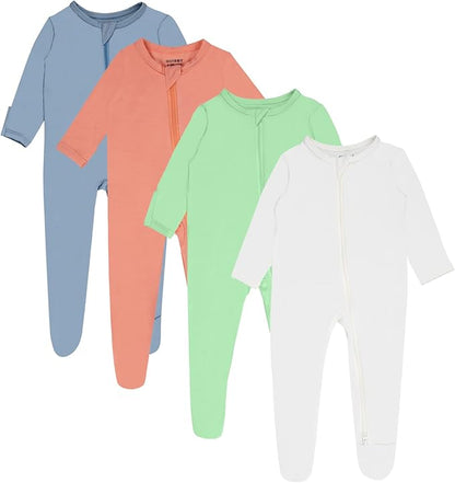 GUISBY 4-Pack Baby Boys Girls Zip-Front Sleeper Pajamas, Footed Sleep 'n Play