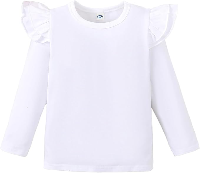 12M-14Y Toddler Baby Girls T Shirt Solid Color Blouse Ruffle Top Cotton Casual Tees Plain Shirt