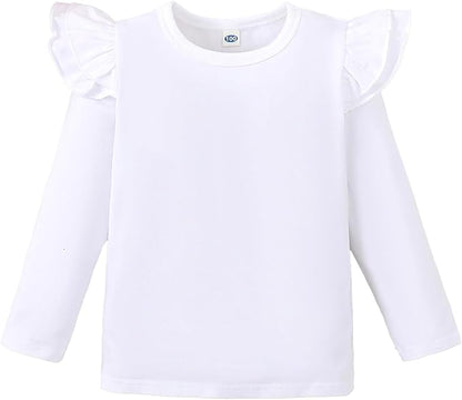 12M-14Y Toddler Baby Girls T Shirt Solid Color Blouse Ruffle Top Cotton Casual Tees Plain Shirt
