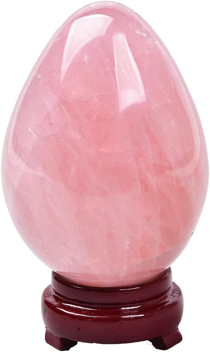 AMOYSTONE Natural Rose Quartz Crystal Stone Egg for Healing Reiki Home Decors Large Easter Egg Height 3-3.5"