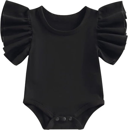 Newborn Infant Baby Girl Solid Ruffle Romper Bodysuit Jumpsuit Casual Clothes One Piece Outfit