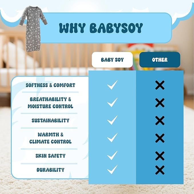 Babysoy Baby Long Sleeve Gown Sleep Sack, Ultra Soft Nightgown, Modern Prints, Reversible Mittens