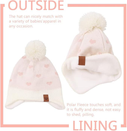 JANGANNSA Knitted Baby Hat Scarf Set Winter Warm Boys Girls Beanie Fleece Lining Toddler Kids Hats with Pompom