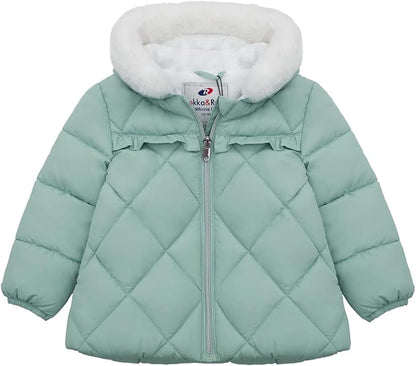 Rokka&Rolla Baby Girls' Water-Resistant Puffer Jacket Hooded Winter Coat with Soft Mini Fur Lining for Newborn Infant Toddler