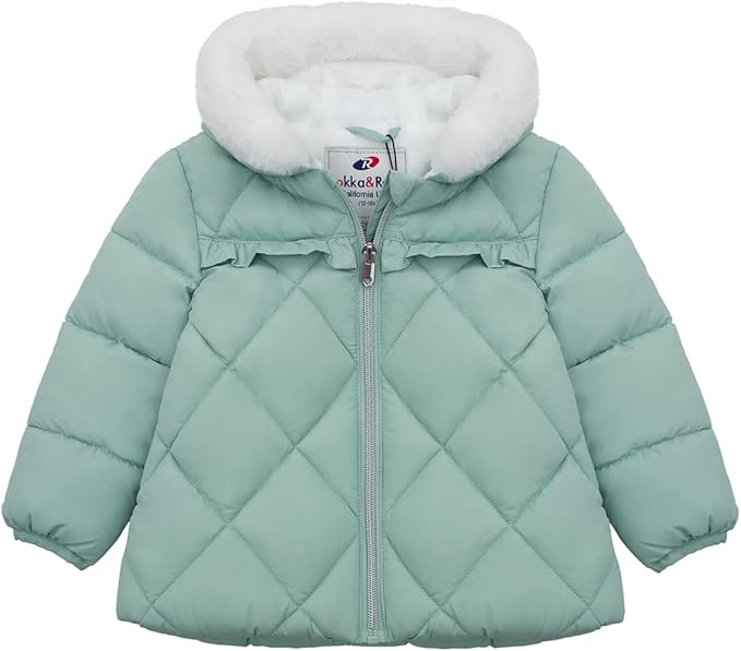 Rokka&Rolla Baby Girls' Water-Resistant Puffer Jacket Hooded Winter Coat with Soft Mini Fur Lining for Newborn Infant Toddler
