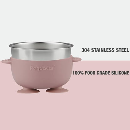 PandaEar 3 Pack Stainless Steel Baby Suction Bowls, Non-Slip Child Food Bowl with Silicone Sleeve for Kids Toddlers Infants, Unbreakable & Mess Free (Pink)