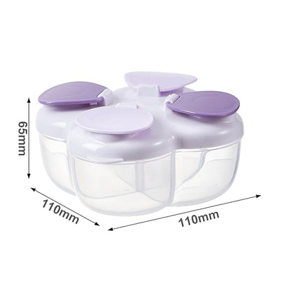 Formula Dispenser No-Spill with Four Compartment, Infant Milk Powder Dispenser Portable On The Go, Kids Snack Formula Containers for Travel Hold Outdoor, Violet