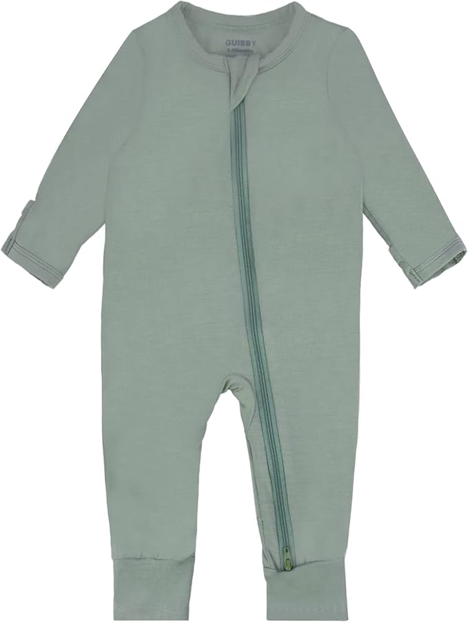 GUISBY Baby Footless Rompers, Rayon Pajamas 2 Way Zipper with Long Sleeve Sleeper
