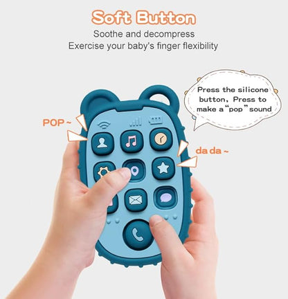 2-Pack Silicone Teethers – Remote Control & Phone Teething Toys with Popper Buttons, BPA-Free, CPC Certified Baby Essentials for Infants & Toddlers (Remote/Phone - Blue/Dark Blue)